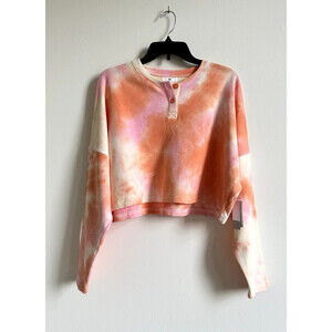 Bp. Women's Crop Henley Sweatshirt in Tie Dye Size M